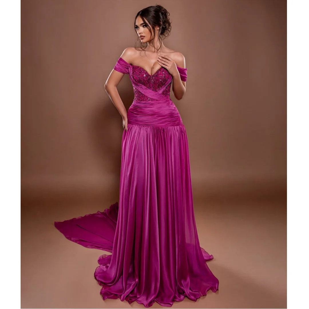 

Вечерние платья трапециевидной формы с скользящим шлейфом и открытыми плечами, платье макси с кружевом и блестками, свадебное платье, элегантное платье по индивидуальному заказу, Vestidos