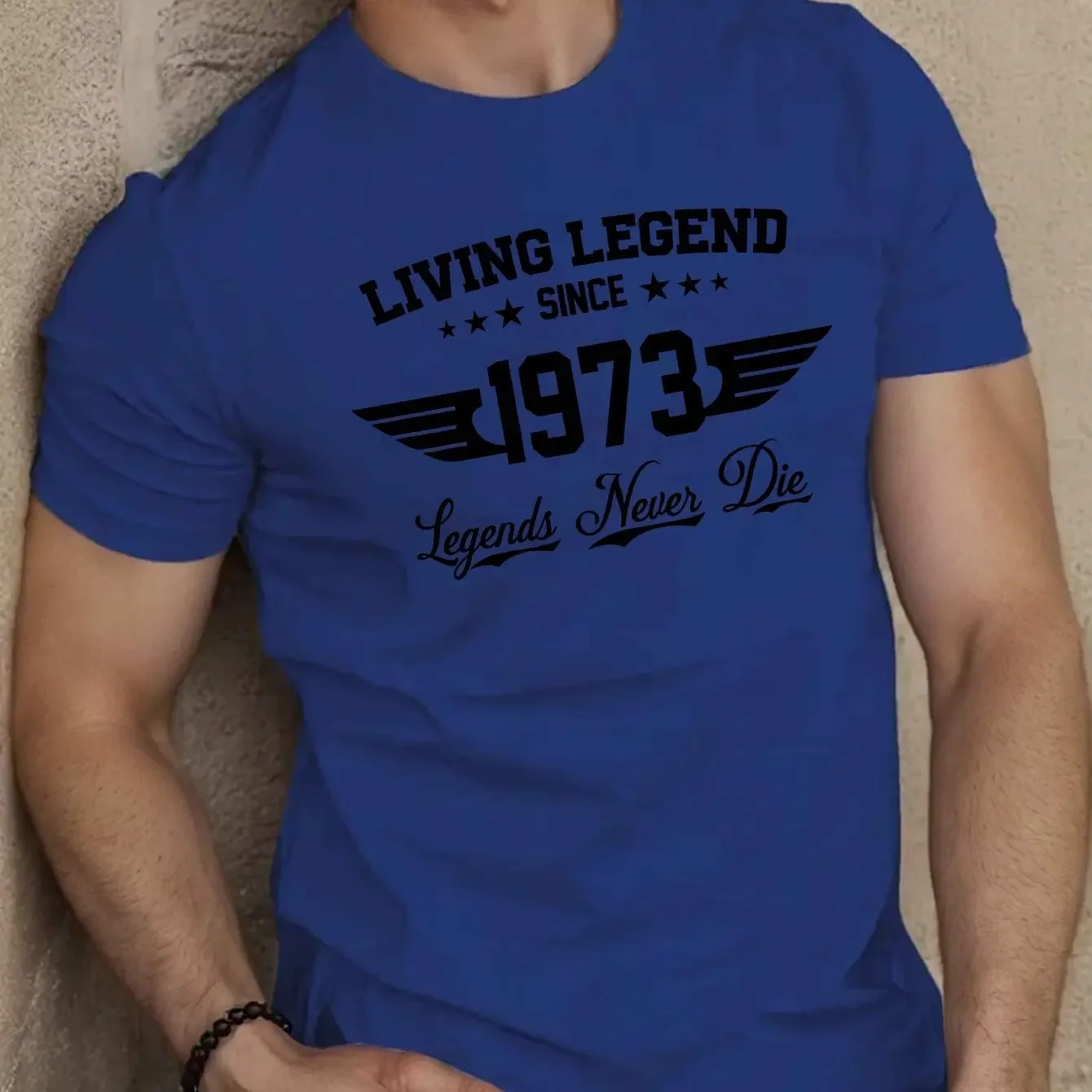 

Summer SINCE 1973 Pattern Printed Sports Comfortable Round Neck Short Sleeved T-shirt Men's Casual Loose Plus Size