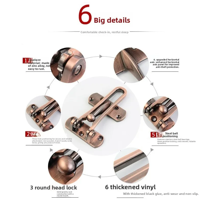 Durable Stainless Steel Anti-Theft Door Safety Chain Bolt Bar Lock for Bedroom Kids Room Home Hotel - Insurance Door Buckle view 2