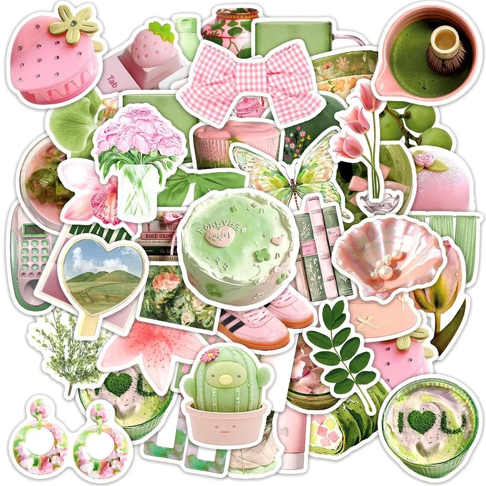 50Pcs Summer Fresh Pink Green Korean Style Waterproof Stickers for Phone Skateboard Notebook Luggage INS Aesthetic Decals