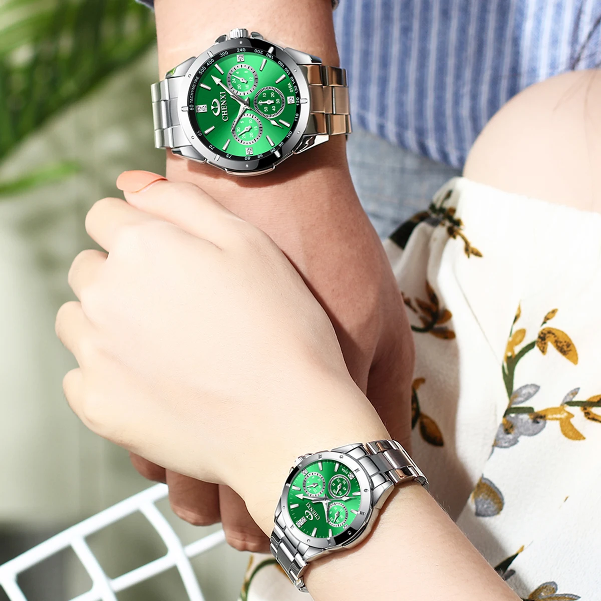 CHENXI Couple Watch Set High Quality Quartz Wristwatch Stainless Steel Waterproof Men and Women Watches Couples Gifts