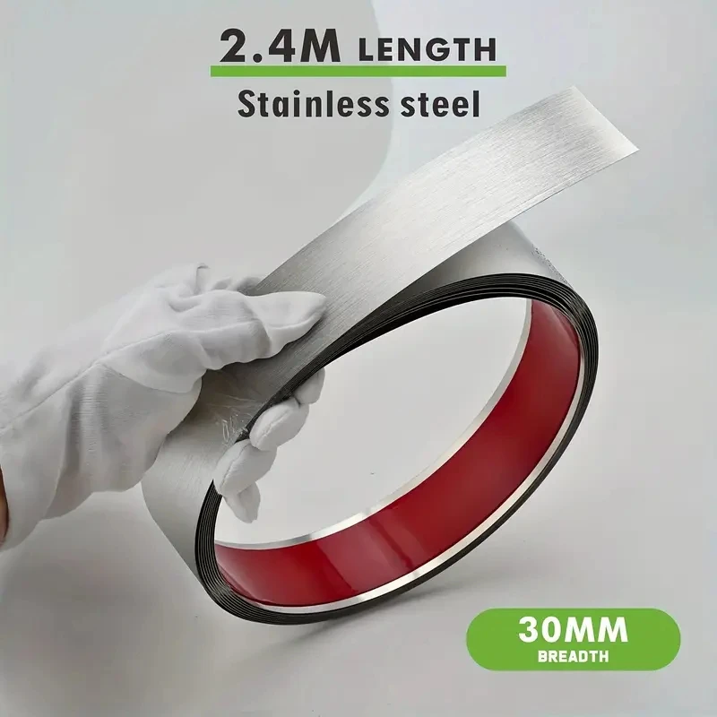 94.49 Inch Long Self-Adhesive Stainless Steel Decorative Strip, Brushed Matte Effect, Adhesive Backing, Interior Decoration