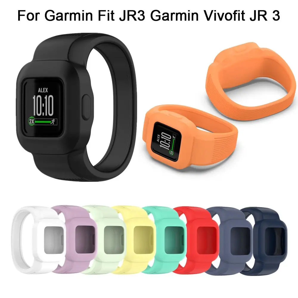 Children No Buckle Solid Color with Case Belt Watchband Solo Loop Strap Wrist Strap For Garmin Vivofit JR 3 GarminFit JR3