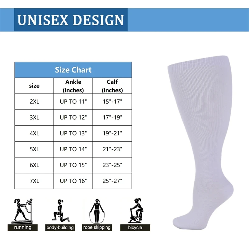 S-7XL Plus Size Compression Socks Solid Color Men Women Running Fitness Sports Socks Medical Varicocele Swelling Pressure Socks