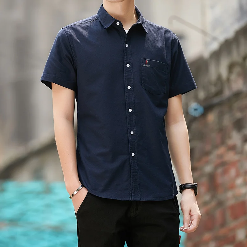 1Smart Casual Summer Men's POLO Collar Solid Color Pocket Single Breasted Simplicity Versatile Slim Short Sleeve Shirts Tops