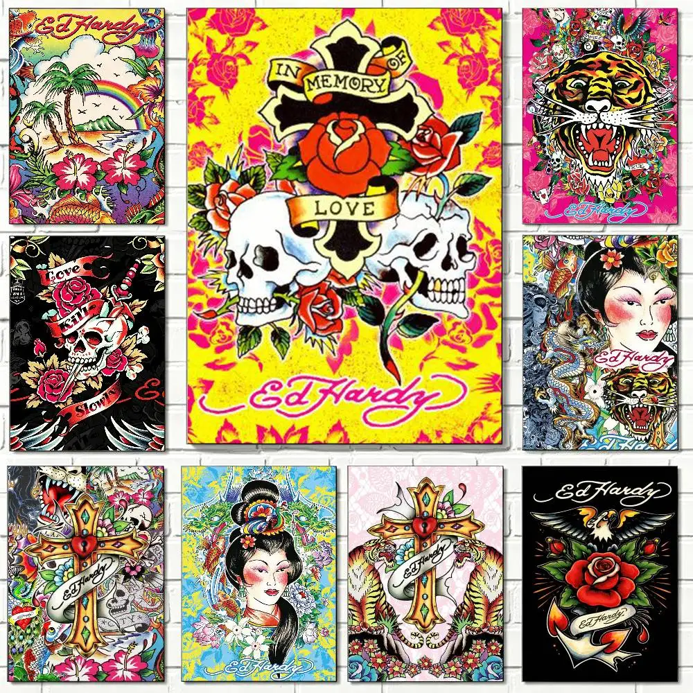 E-Ed Hardy Brand Poster High Quality Dorm Living Room Aesthetic Wall Decoration Painting Stickers Gift