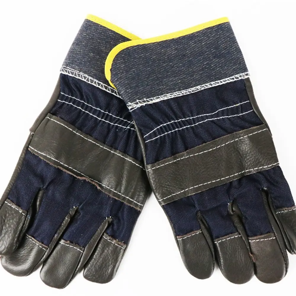1 Pair Abrasion Resistant Cowhide Welding Gloves Labor Protection Heat Resistant Leather Work Gloves Puncture Resistant