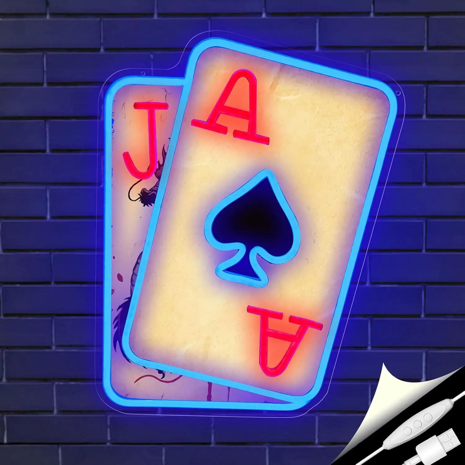 Poker Card Neon Sign USB LED Neon Light For Casino Club Shop Bar Man Cave Garage Studio Party Wall Decor Gift Business Signage