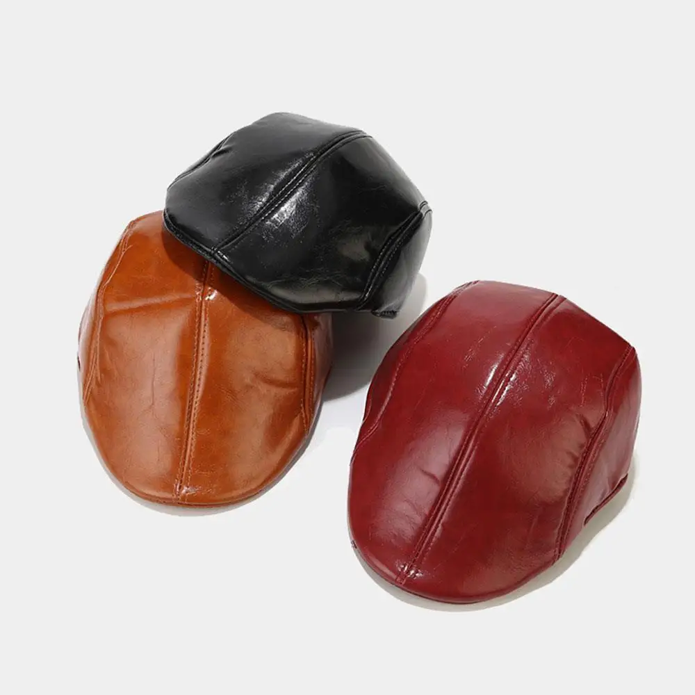 بلون قبعة موزع الصحف مشرق الجلود مثل الدافئة إلى الأمام قبعة قصيرة حافة قبعة مسطحة الرجال بولي Leather الجلود قبعة قبعة الرسامين البريطانيين قبعة