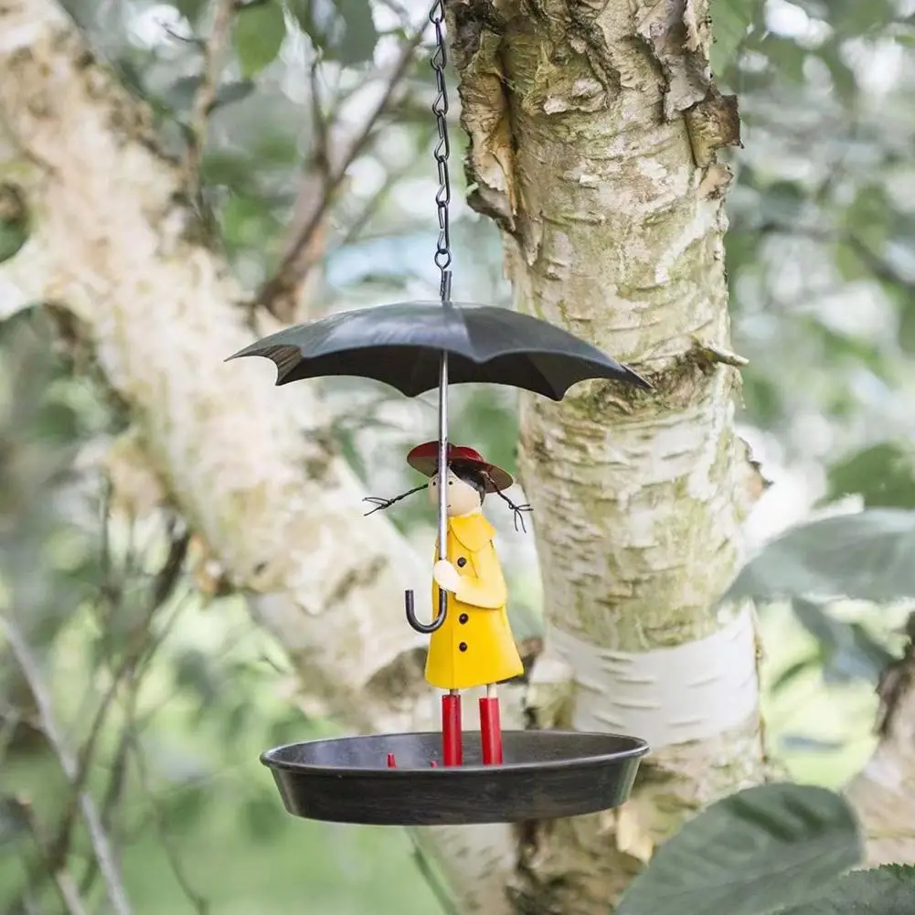 Decorative Bird Feeder Metal Chain Hanging Bird Feeders Set Girl Umbrella Hummingbirds Feeder Outdoor Garden Decorations