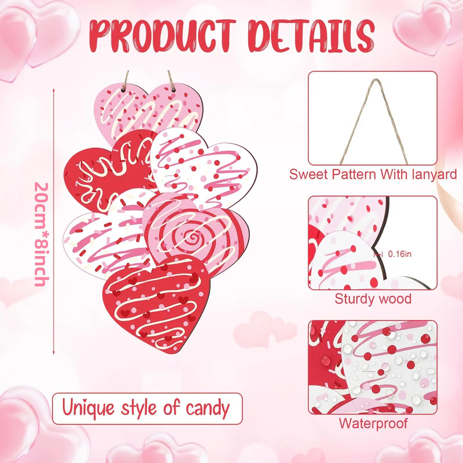 1 Stück Holz-Herzform-Türhänger Rosa & Rot Valentinstag Wandmontiertes Liebesschild Heim-Party-Dekoration Festliche Ornamente