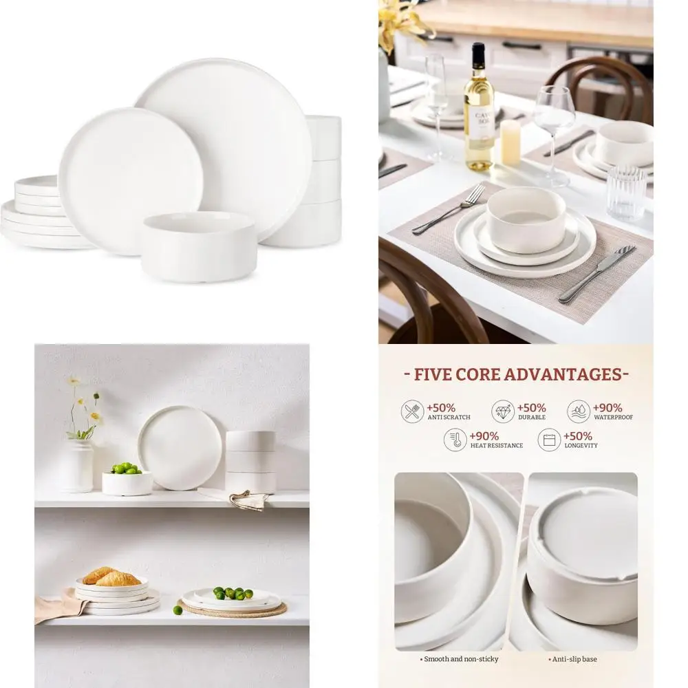 

ceramic deep plates for kitchen, 8.5 in - plates set of 4 - for steak,salad, pasta,appetizer, serving etc - dishwasher, microwav