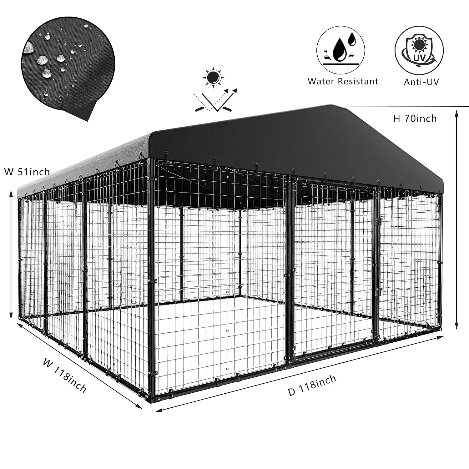 Dog Kennel Outdoor, 10x10x6 FT Heavy Duty Dog Pens Outside with UV & Water Resistant Roof, Large Dog Fence for Yard Metal Chicke