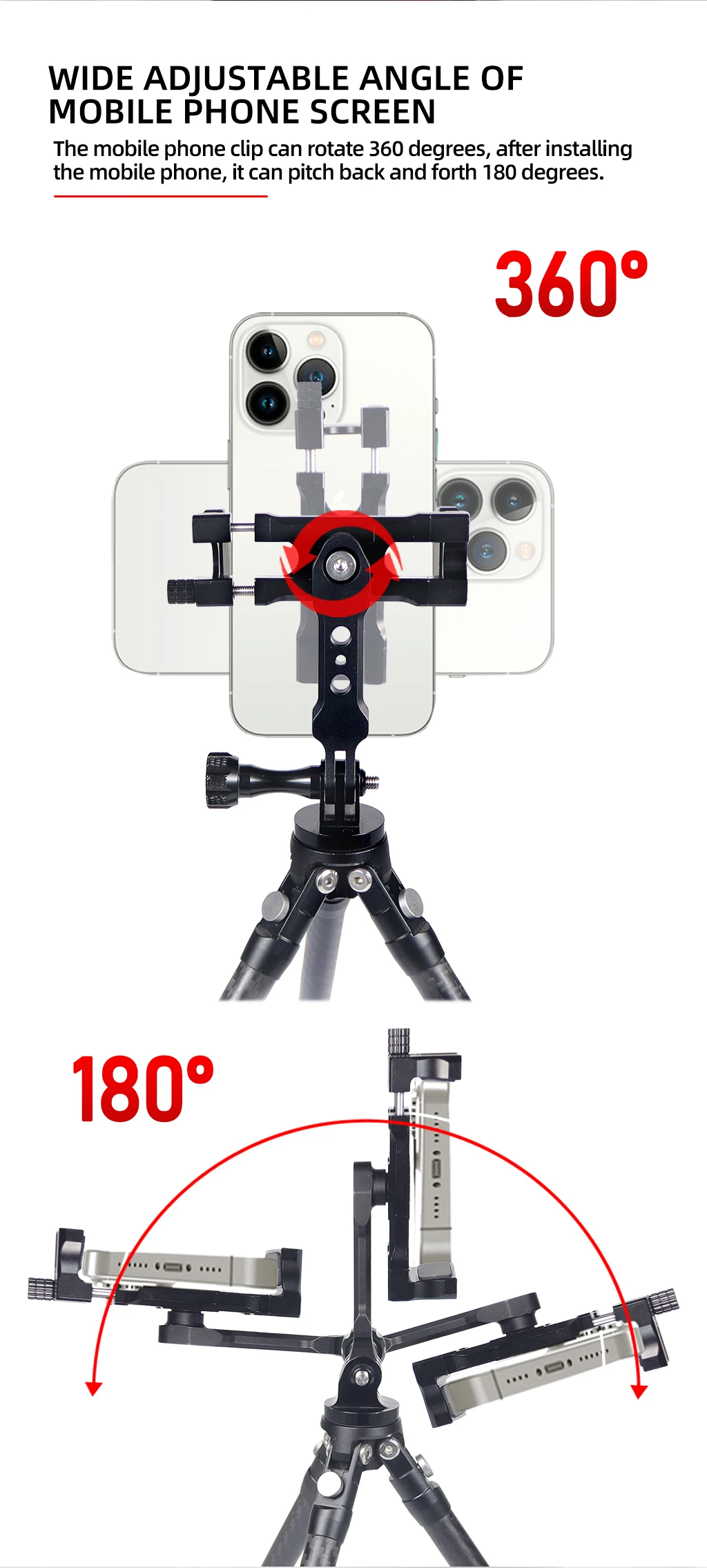 Handy-Ständer halter 360-Grad-Drehung Stativ adapter Kalt schuh 1/4 "Halterung für Smartphone Vlog Selfie Stick Lichter stehen – Detail 6