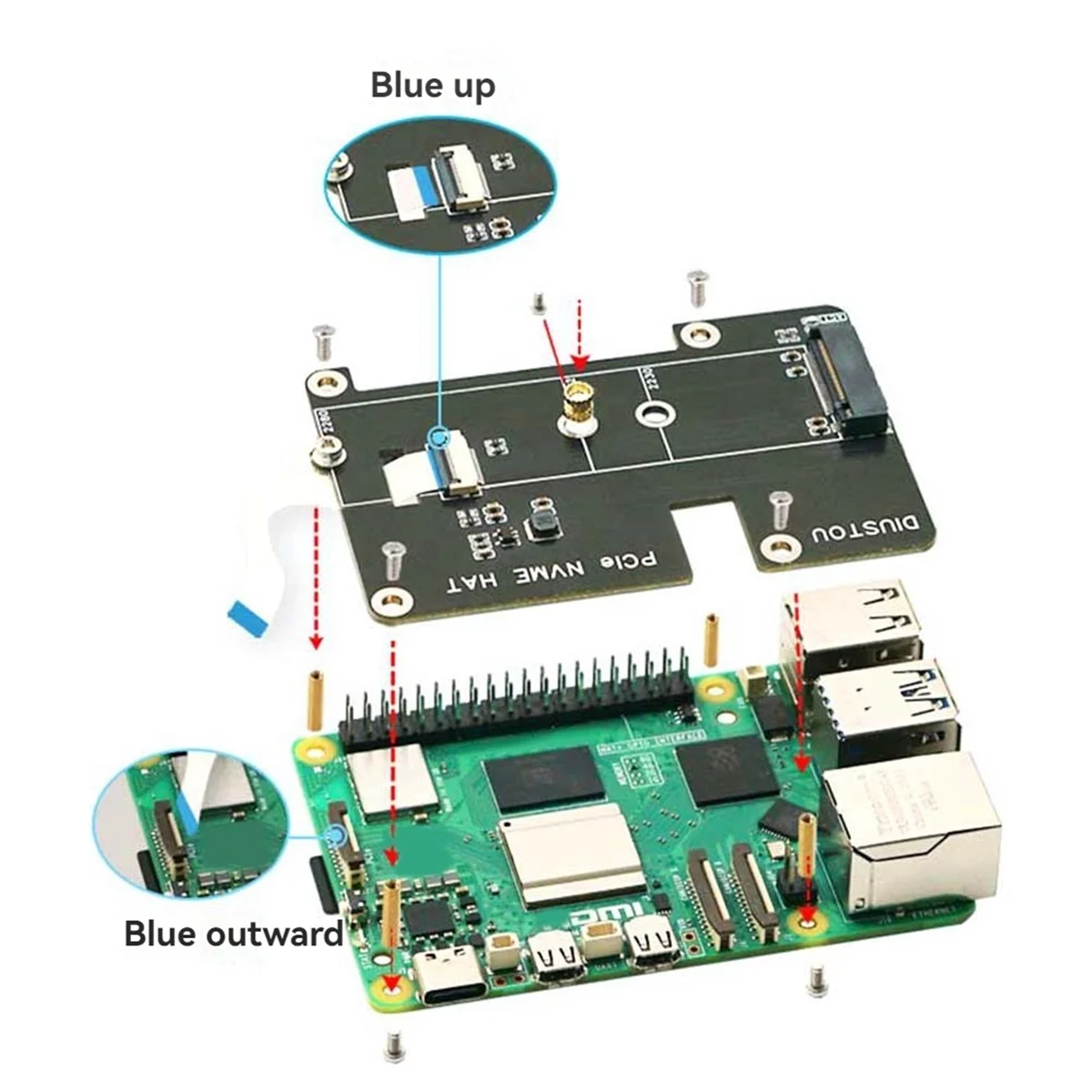 PCIe to M.2 M Key Adapter NVMe Expansion Board for Raspberry Pi 5 2230 2242 2280 M.2 M Key NVMe SSD Support PCIE Gen2
