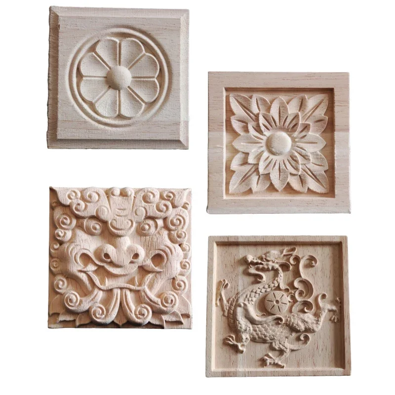 Solid Wood Carving Square Dragon To Flower Phoenix To Flower Lion Piece Appliqué Horn Flower Chinese Decoration