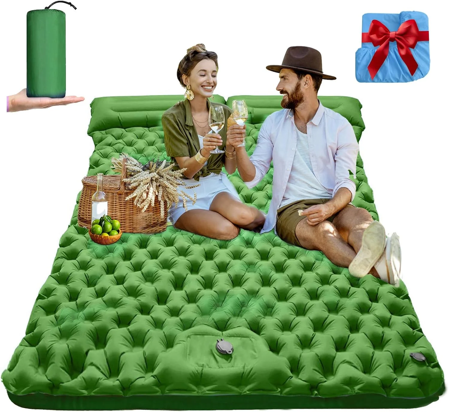 2人用インフレータブルスリーピングパッド、内蔵枕付き、ポータ - Camp Pillow Compressible のレビューと価格