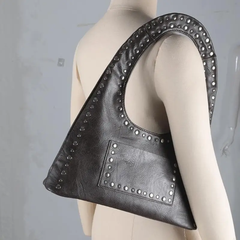 

Elegant Studded Armpit Bag Fashionable PU Leather Shoulder Handbag For Ladies