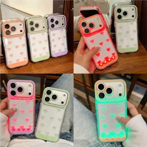 Change Color Luminous Call Light Up Flash Bow Pattern Phone Case For iPhone 17 Air 16 15 13 12 11 14 Pro Max Plus X XS Max Cover