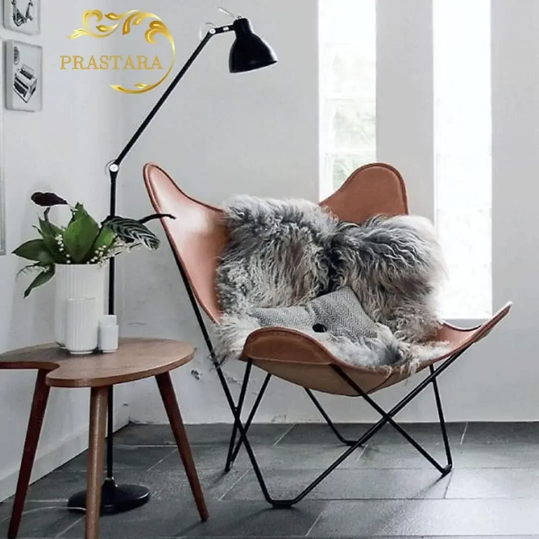 

Leather Living Room Chairs Handmade Butterfly Chairs for Adults Powder Coated Folding Iron Frame Leather Butterfly Chair