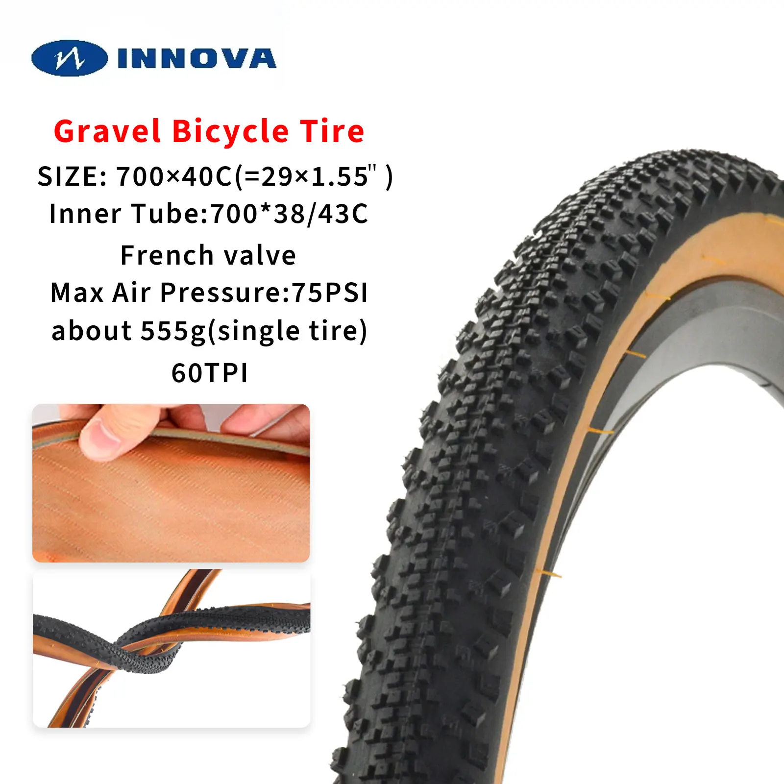 INNOVA 700x40C Bicycle Tire Combination Puncture Protection Yellow Tire Road Tire 700×35/43C French Inner Tube Gravel Tire