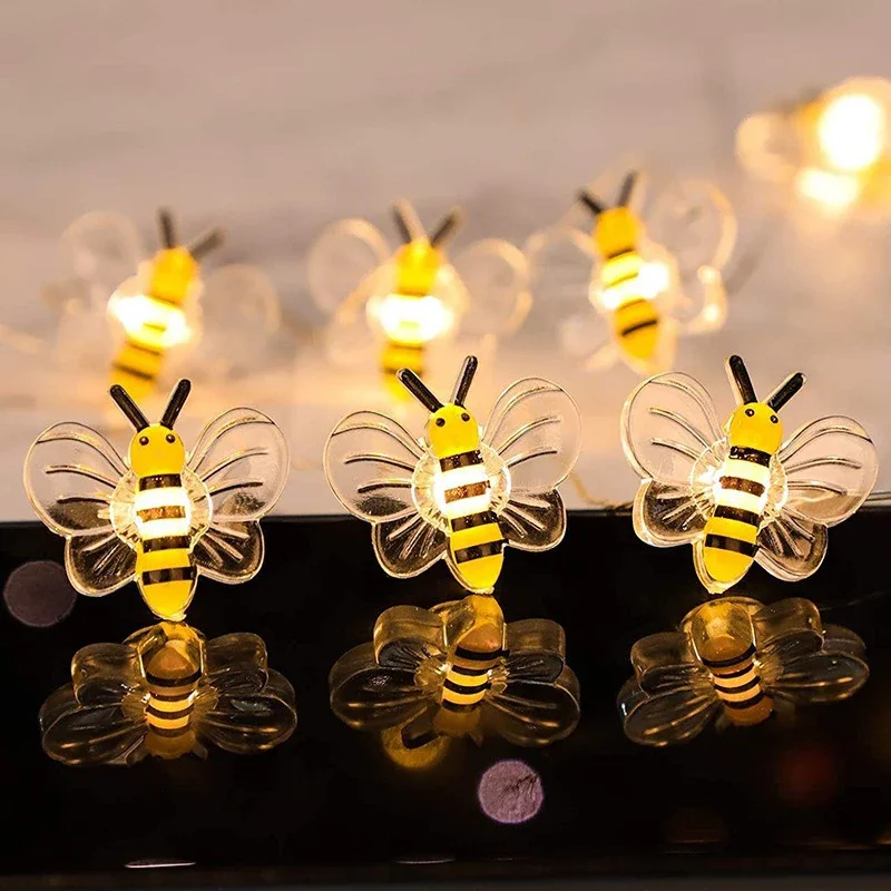 3/1M LED Bee Lights String Battery Powered Outdoor Waterproof Fairy Garland Lamp For Festival Christmas Garden Bedroom Decor