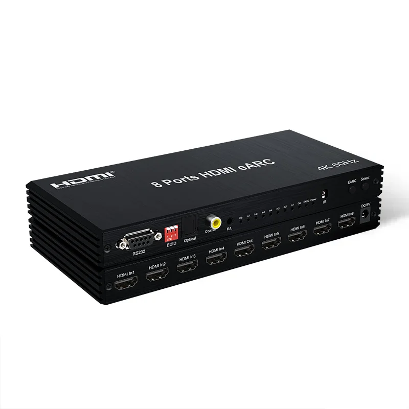 4K 60Hz 8 Entry HDMI EARC Audio Extractor 1 in 8 Out EARC Audio Return Splitter / 8 in 1 Out 8x1 HDMI Switcher Video Converter