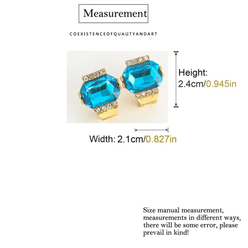 Vintage Square Sea Blue Crystal Earrings For Woman Stud Rhinestones Bohemian Jewelry Luxury Antique Gold Color Accessories