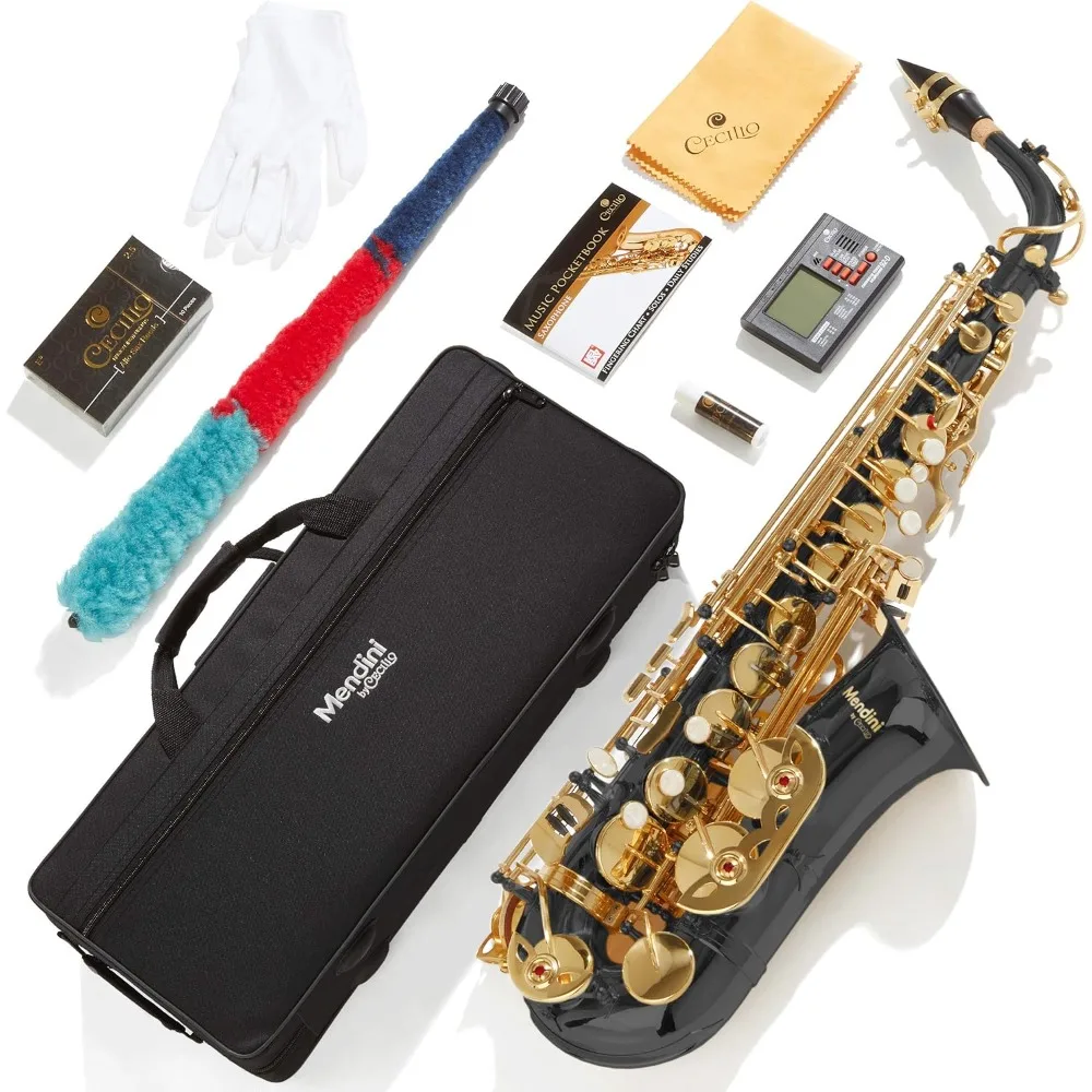 Eb Alto Saxophone  Case, Tuner, Mouthpiece, 10 Reeds, Pocketbook Black  Gold E Flat Musical Instruments