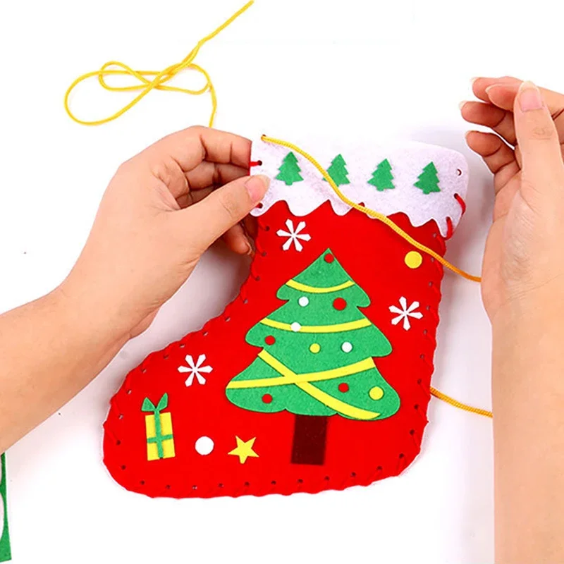 1 buah stoking Natal Diy bahan buatan tangan kreatif paket hadiah dekorasi Natal Taman kanak-kanak tas hadiah anak-anak non-tenun