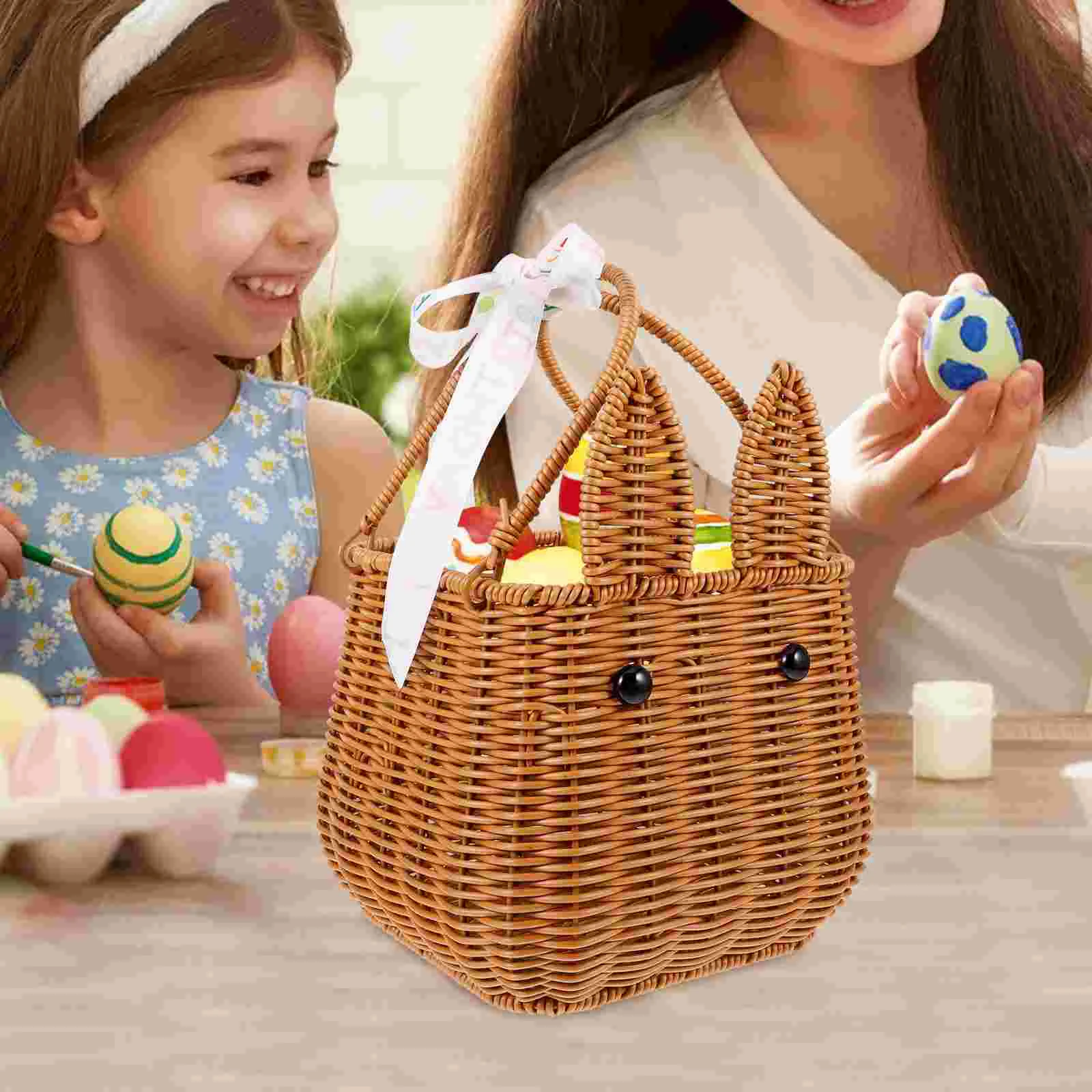 Easter Egg Basket Fruit with Handle Flower Woven Gift Handheld Storage Pp Child