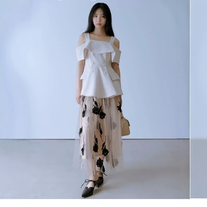 Ele High Waist Printed Tulle Skirt Casual Sle A-Line Skirt Torowee 25 New Collection Women's Faion Daily Wear