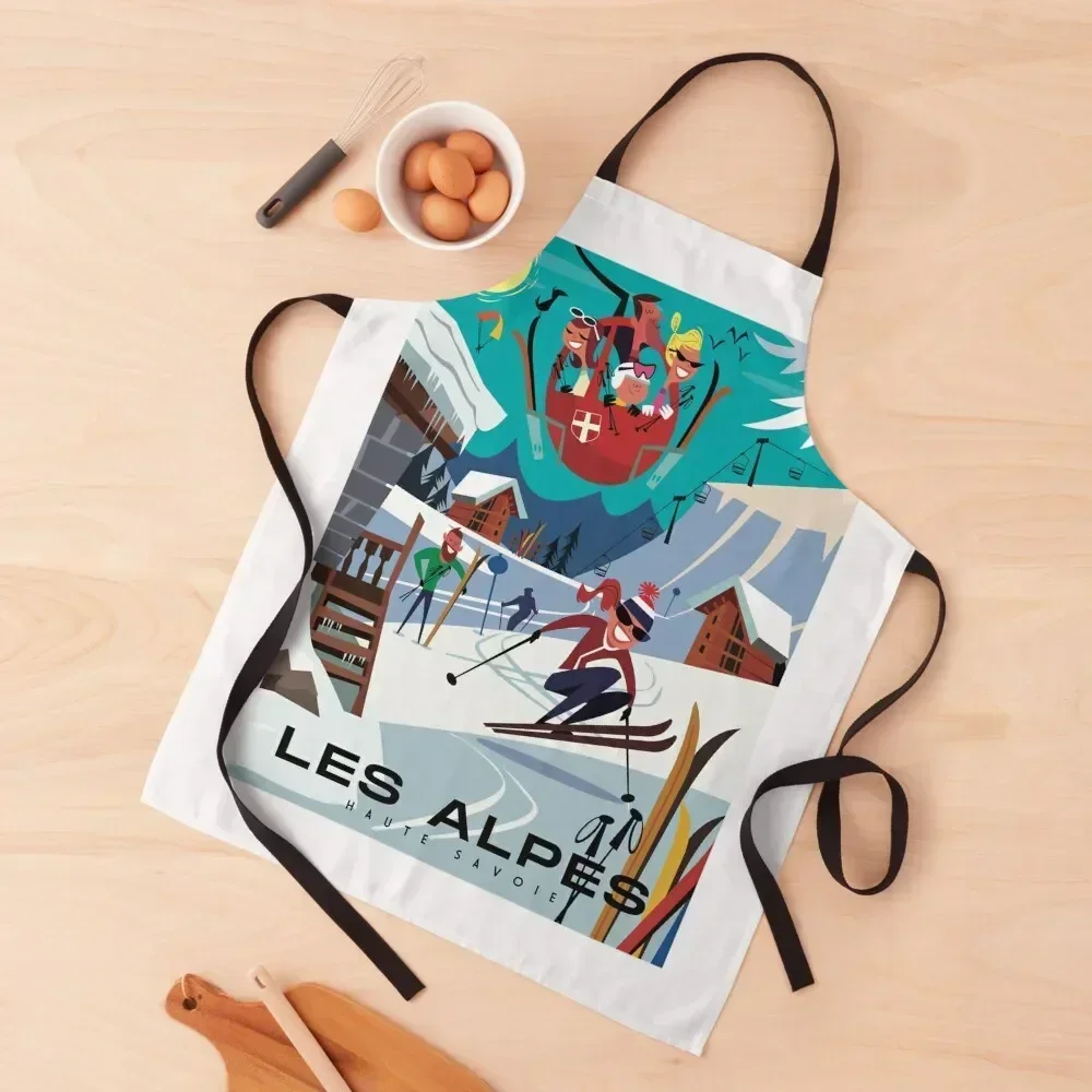 

Les Alpes ski poster Apron Chef Uniform Women Kitchen Items Kitchen on the wall Custom Apron