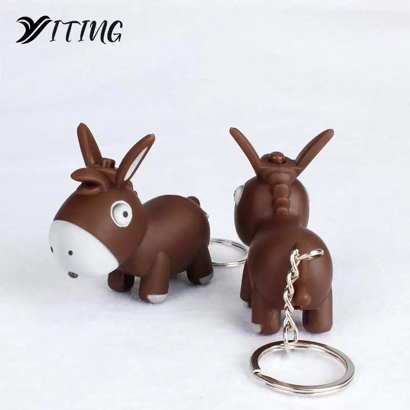 1pc LED Key Chain Cute Donkey LED Light Keychain Mini Flashlight Sound Key Ring Cartoon Kids Toys Women Girls Jewelry Gift