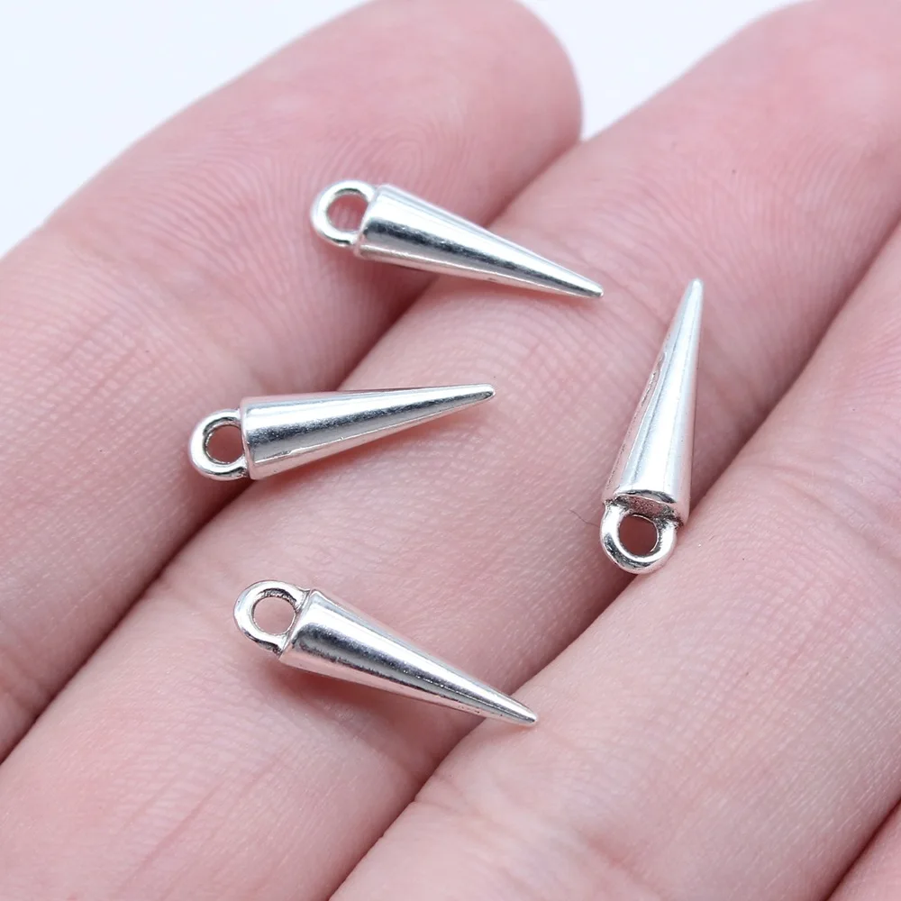 

Fashion 20Pcs/Lot 4x16mm Antique Silver Charm Pointed Pendant Hot-selling In Europe And America For DIY Jewelry Materials