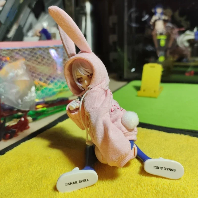 1/12 Female Rabbit Ear Plush Tail Hooded Cherry Pink Printing Sweater Cute Slippers Rabbit Set For 6'' SHF Mobile Suit Girl Body