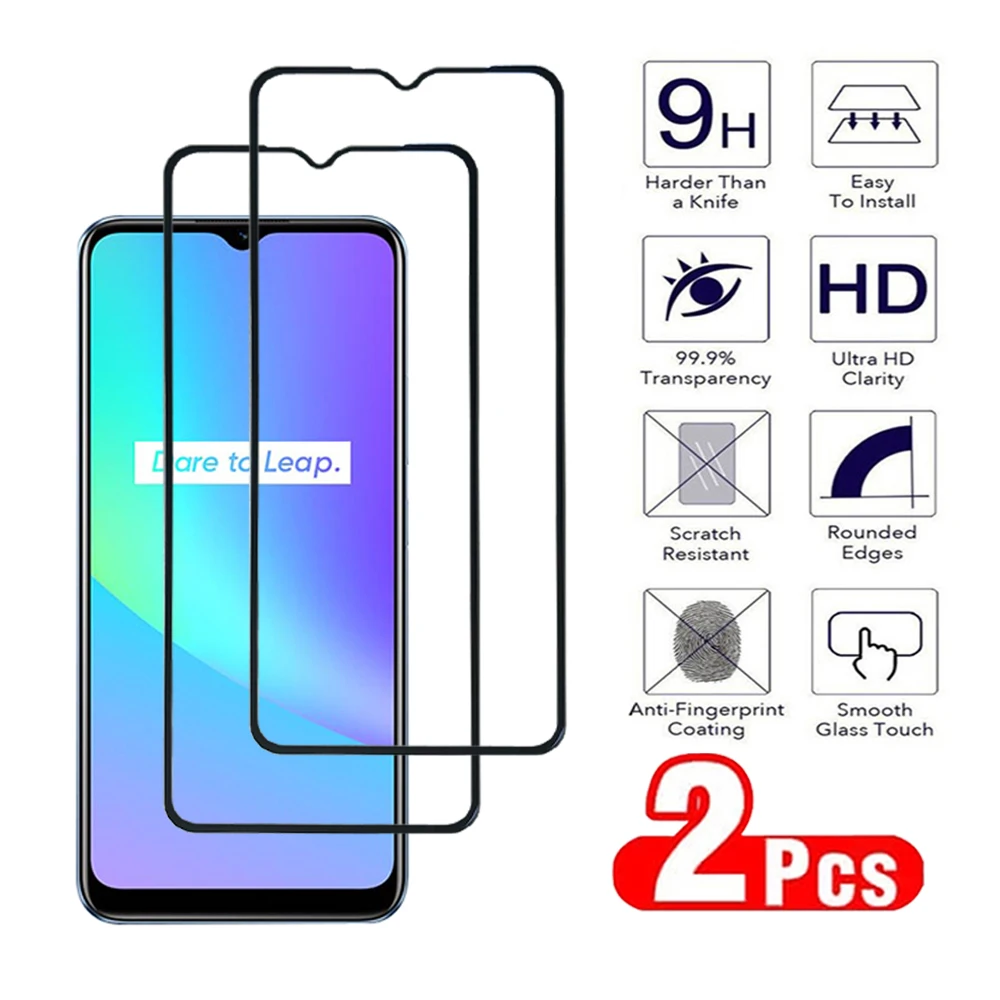 2Pcs Full Cover Glass For Realme C51 C53 C55 C30 C31 C33 C35 C20 C21 C25 Screen Protector Realme C25s C30s Tempered Glass Film