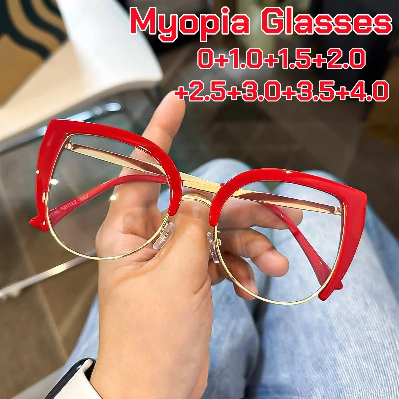 

Retro Large Frame Cat Eye Reading Glasses for Women Men Luxury Designer Metal Frame HD Anti Blue Light Far Sight Eyeglasses +4.0