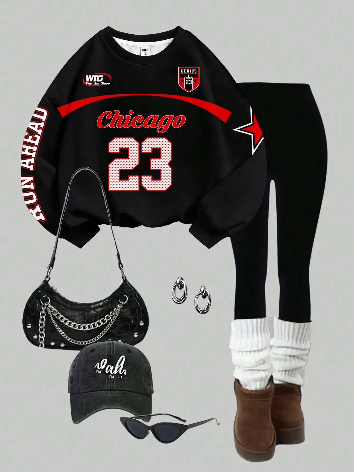 

Женский комплект из 2 предметов: толстовка и леггинсы с принтом Chicago 23 Racing, повседневный свободный крой, круглый вырез горловины