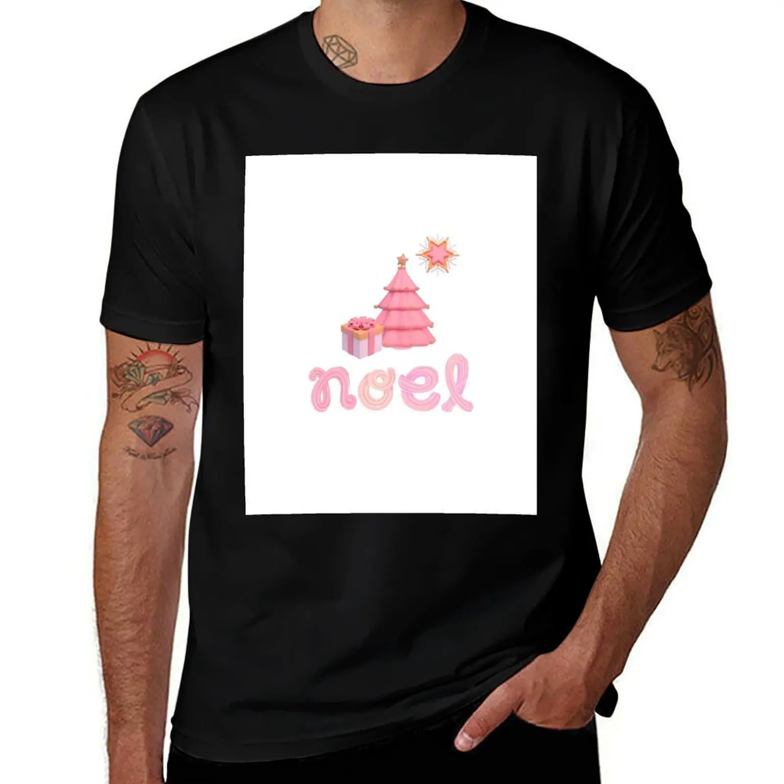 

Noel pink design with Christmas Tree & Present T-Shirt customizeds football t shirt Men's t-shirt