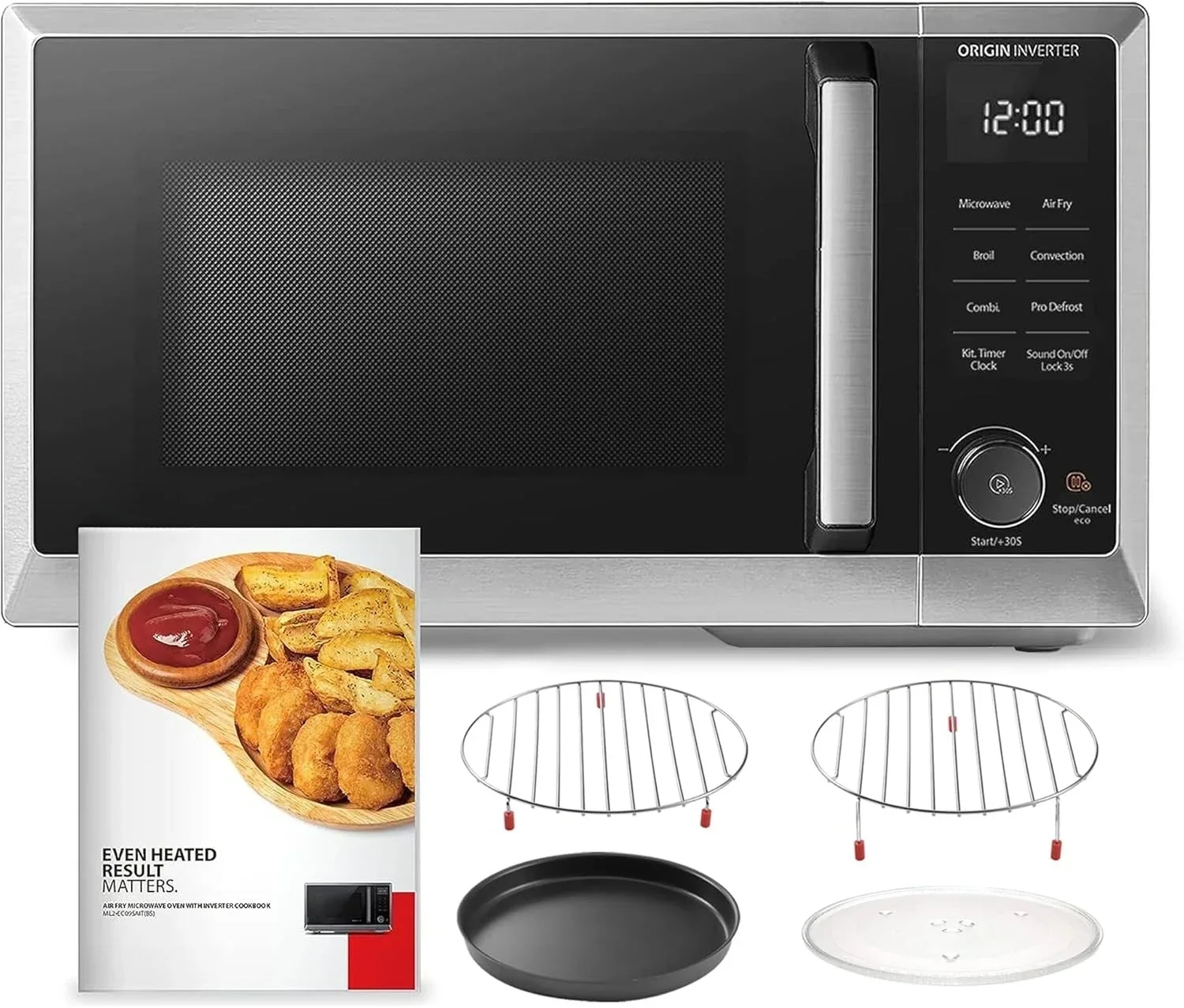 6-in-1 Inverter Countertop Microwave Air Fryer Combo, Stainless Steel with Convection Broil Defrost, 27 Auto Menu &Sound Control