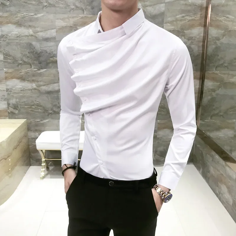 

Men's High-end Brand Fashion Business Casual Solid Color Wave Long-sleeved Shirts Men's Slim Personality Nightclub Dress Shirts