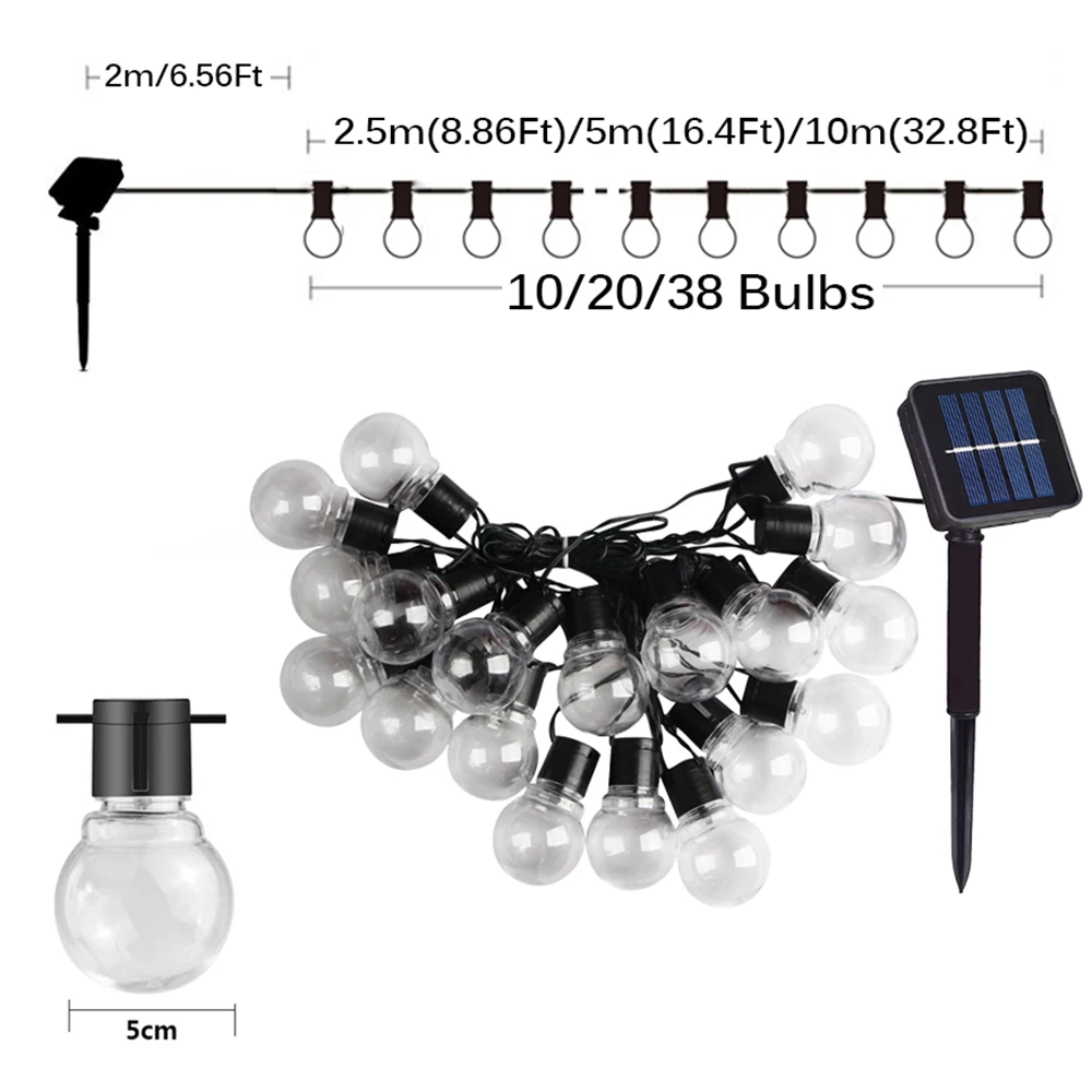 Outdoor String Light Solar LED Festoon Fairy Lights Street Garland For Christmas Garden Camping Terrace Party Decoration Lamp