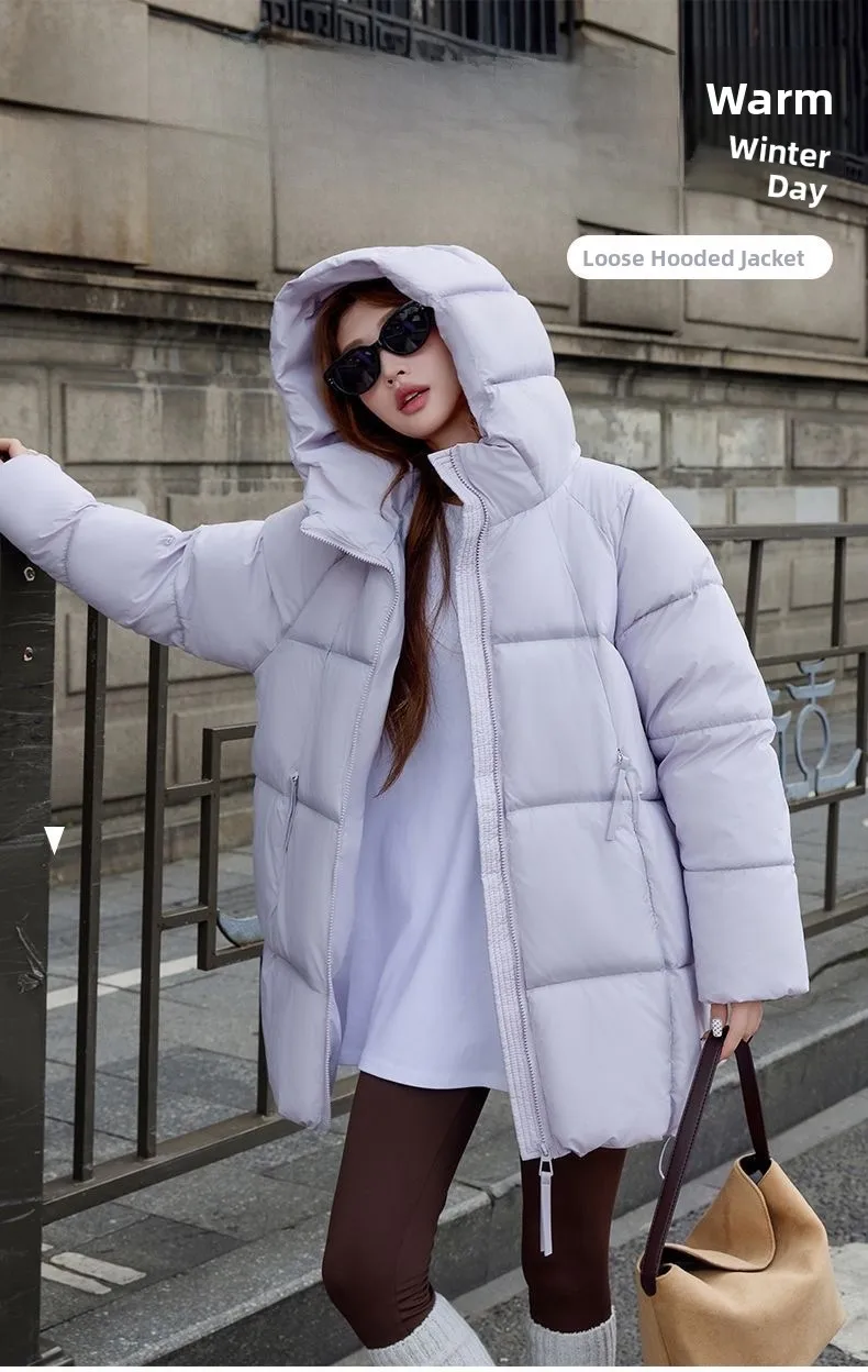 Clouds in the Long New 2025 Winter Cotton Jacket Hooded Thickened Cotton Coat for Small Stature Women Commute Style Loose Fit