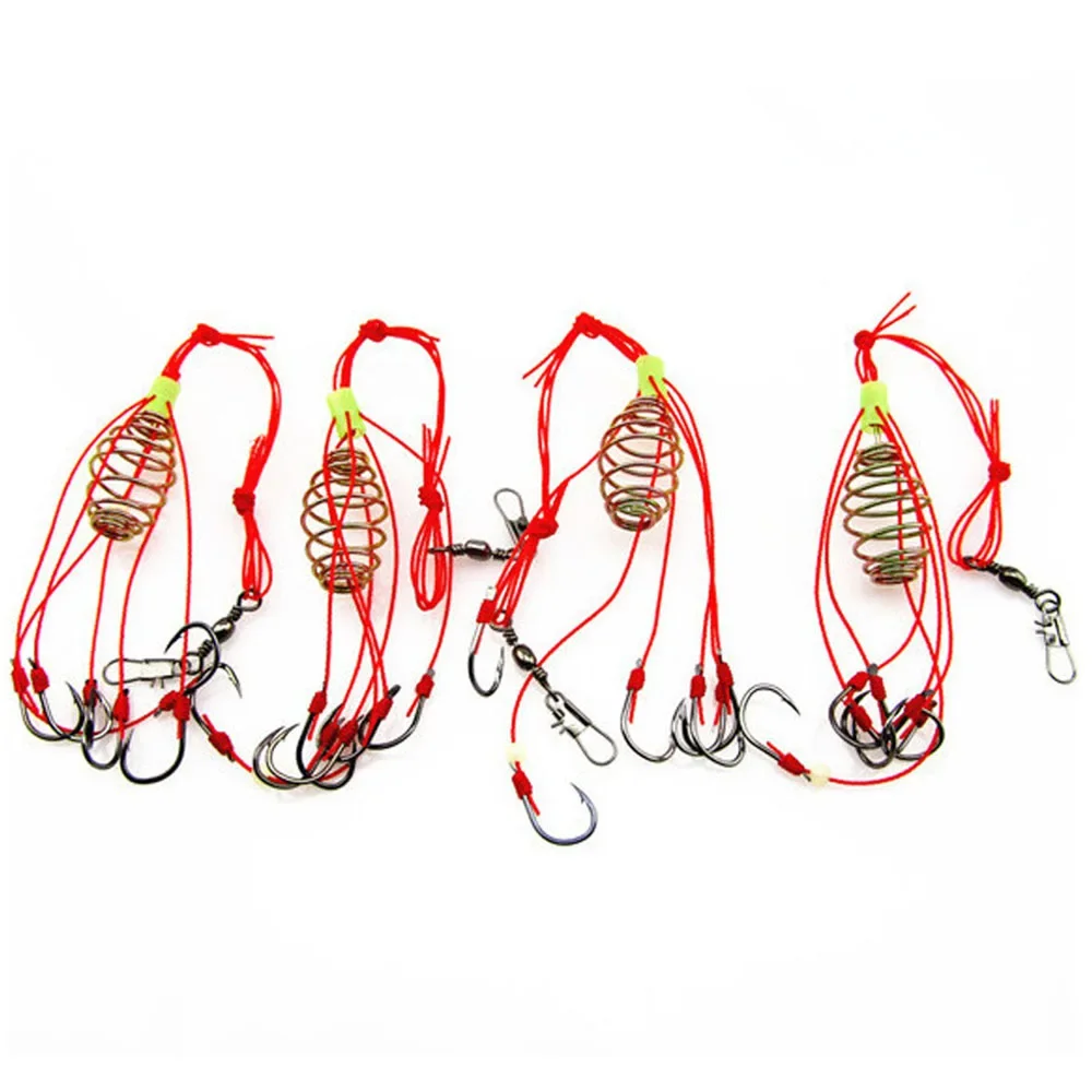 4Pcs Explosion Fishing Hook Lure Bait Feeder Cage Sharp with Stainless Steel Springs