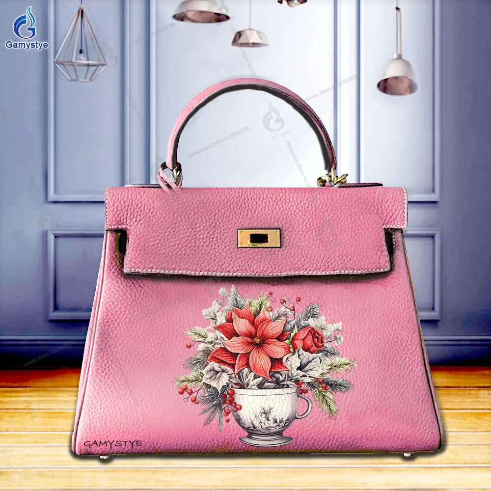 شخصية Bolso الفن حقائب مطبوعة الفني بوعاء النبات طباعة جلد البقر الحقيقي حقائب كتف كيس دي لوكس فام حقائب فاخرة #1