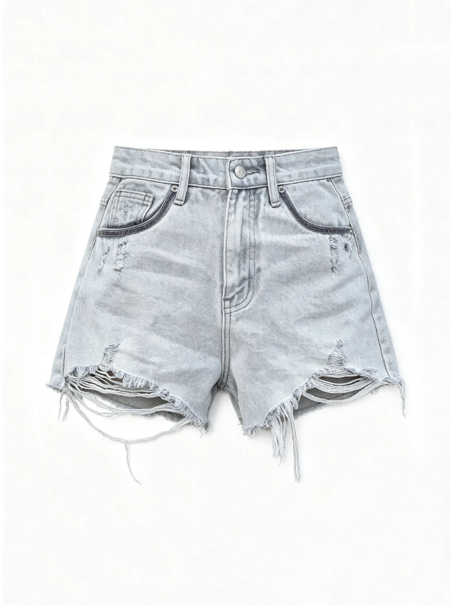 Women Light Gray High Waist Denim Shorts Y2K Gyaru Vintage Casual Micro Cowboy Shorts Loose Wide Leg Hot Pants for Women Summer