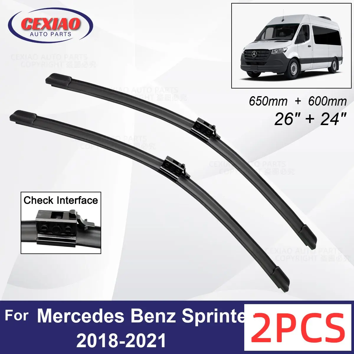 Car Wiper For Mercedes Benz Sprinter 2018-2021 Front Wiper Blades Soft Rubber Windscreen Wipers Auto Windshield 650mm 600mm