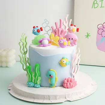 바다 밑 케이크 장식, 바다 밑 케이크 토퍼, 바다 밑 파티 용품, 문어, 해마 바다 생활 케이크 장식, 12 개 