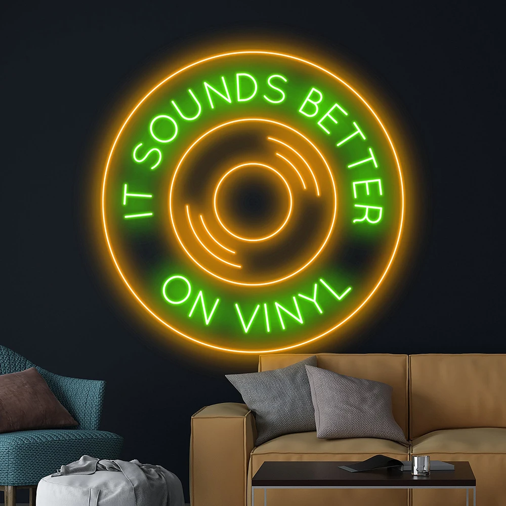 It Sounds Better on Vinyl Retro Record Player Neon Sign Custom Live Music LED Neon Light Bar Nightclub Music Studio Wall Decor